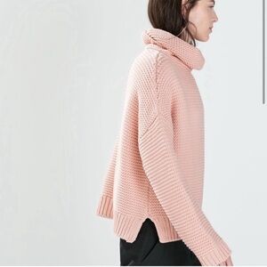 Zara Soft Pink Blush Chunky Knit Cowl Neck Sweater